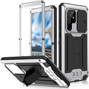 Rugged Metal Case for Samsung Galaxy S22 Ultra Heavy Duty Shockproof Silver